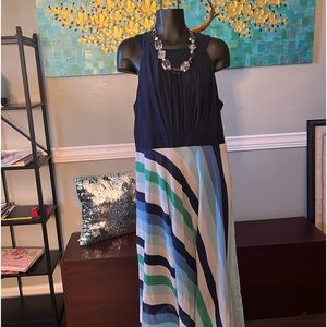 Beautiful Navy & Aqua Maxi Dress